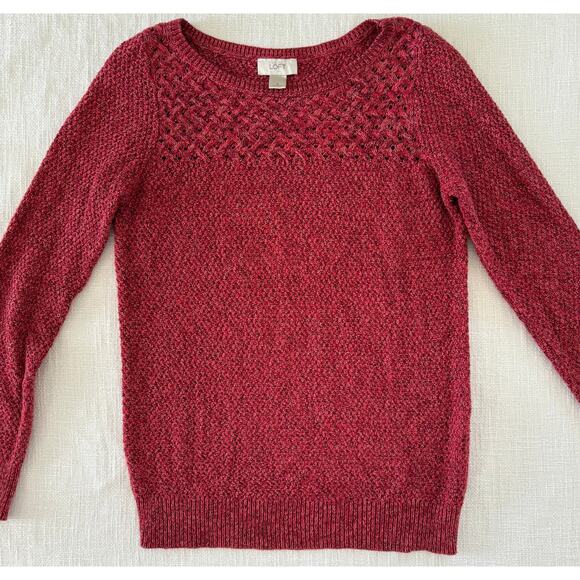 Ann Taylor LOFT Holiday Knit Sweater – 100% Cotton – Red Heather – Size Small - Picture 2 of 14